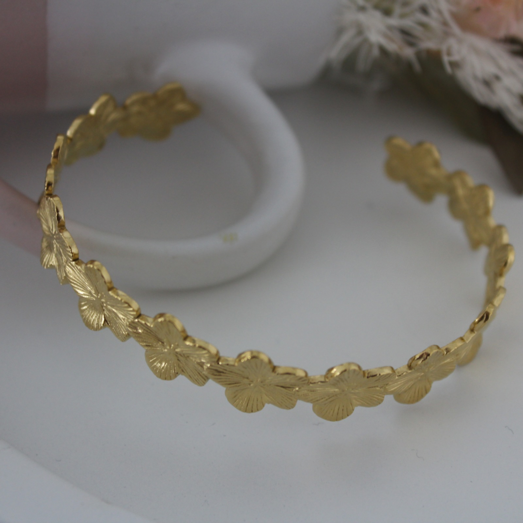 Small Textured Flower Gold Bangle Bracelet