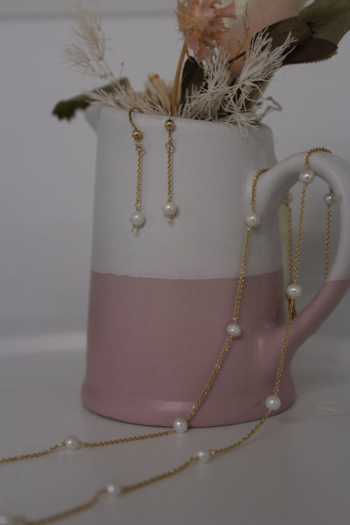 14K Gold Filled Fresh Water Pearl Necklace & Earrings
