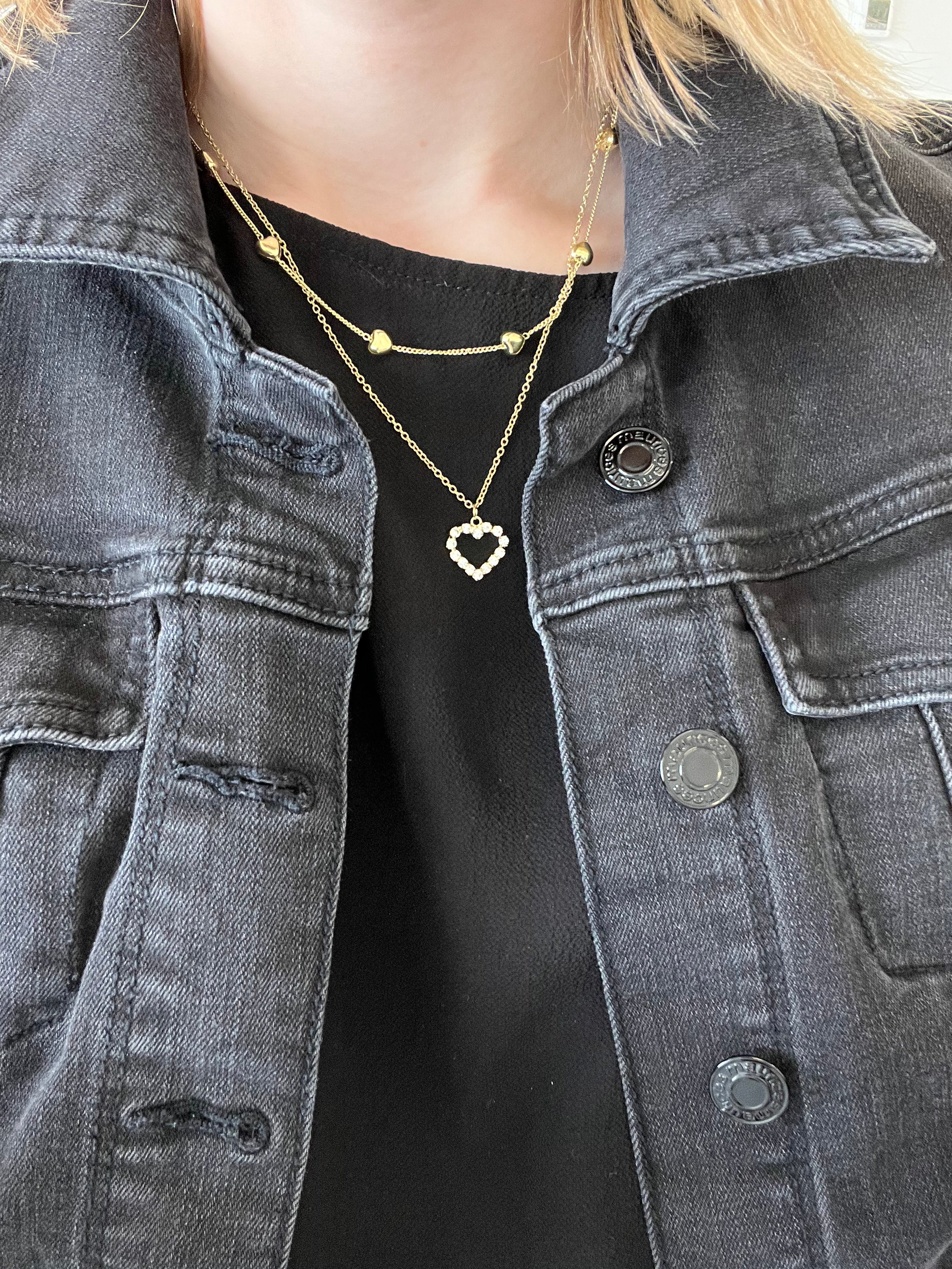 14K Gold Double Layer Heart Necklace